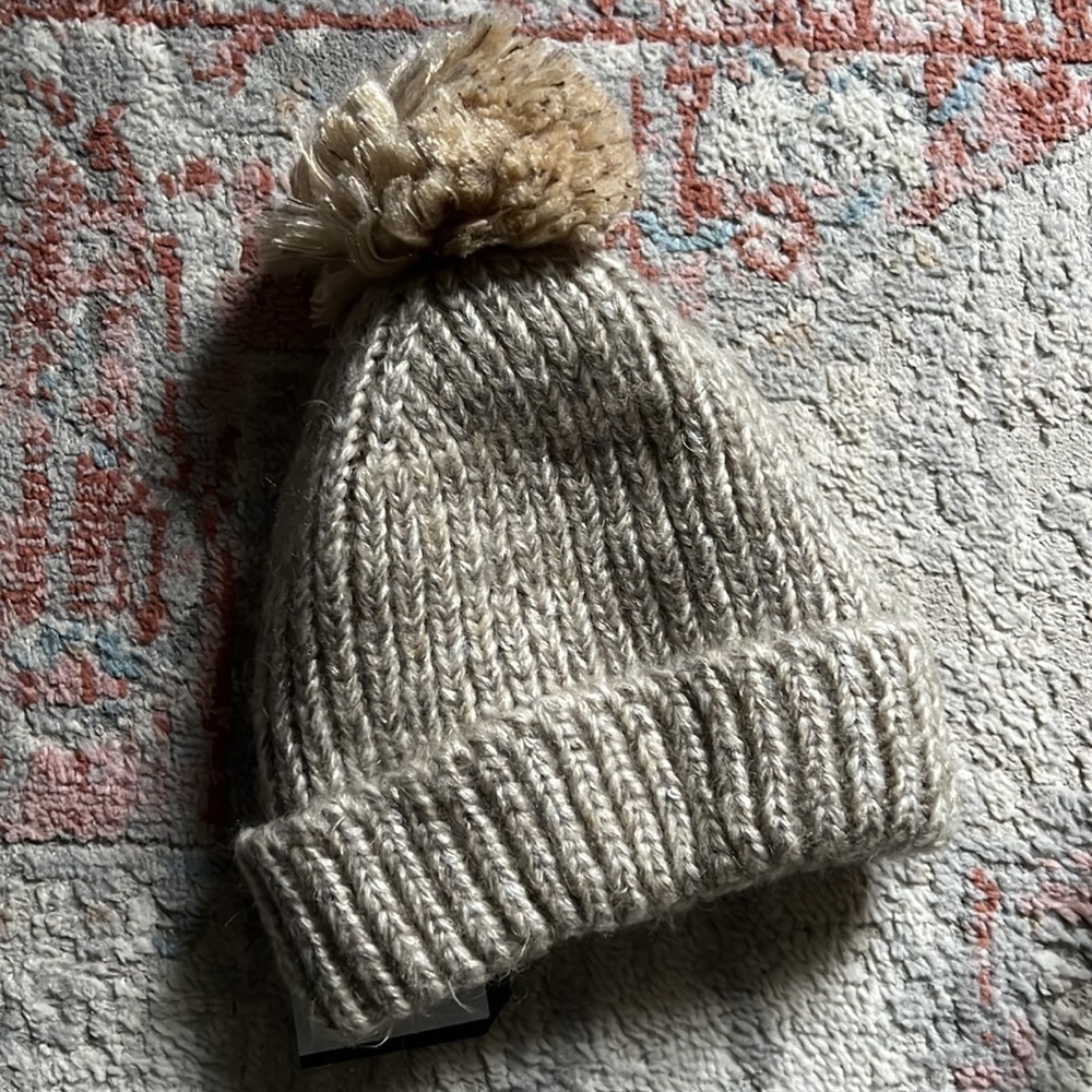 Hat Attack Knit Beanie with Pom Pom Women’s Lined Hat in Beige